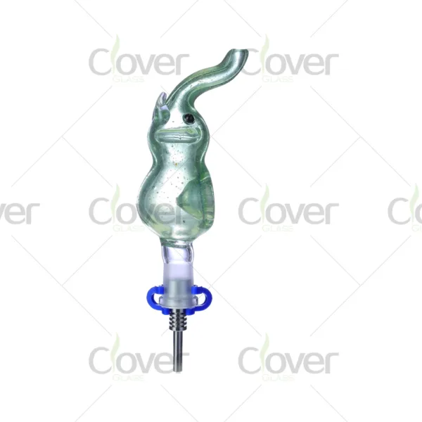 Animal-shaped glass dab straw nectar collector 108mm with ceramic tip and gift box by Clover Glass.