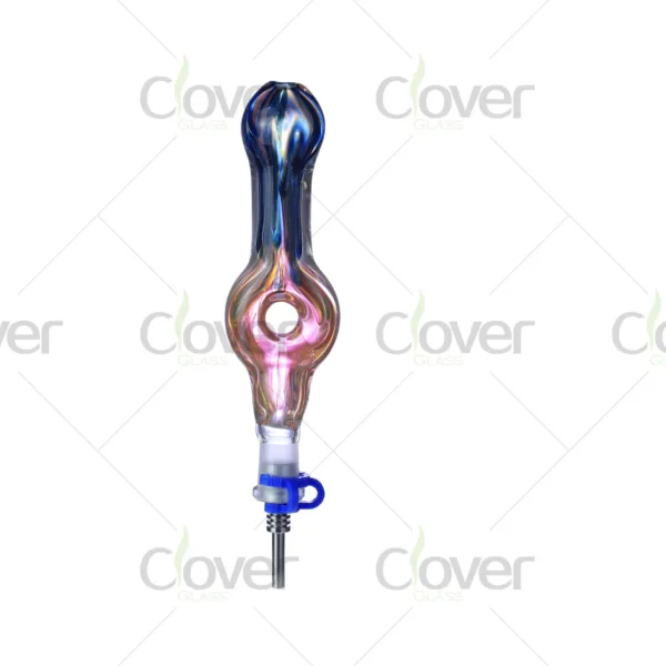 Mixed color glass dab straw nectar collector 129mm with ceramic tip and gift box by Clover Glass