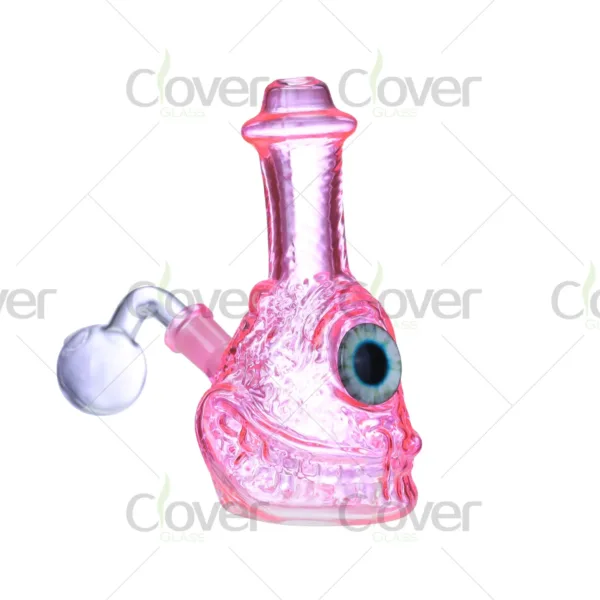 Monster eye design glass oil burner, 152mm 5.98-inch mix color oil pipe for wholesale, made by Clover Glass.