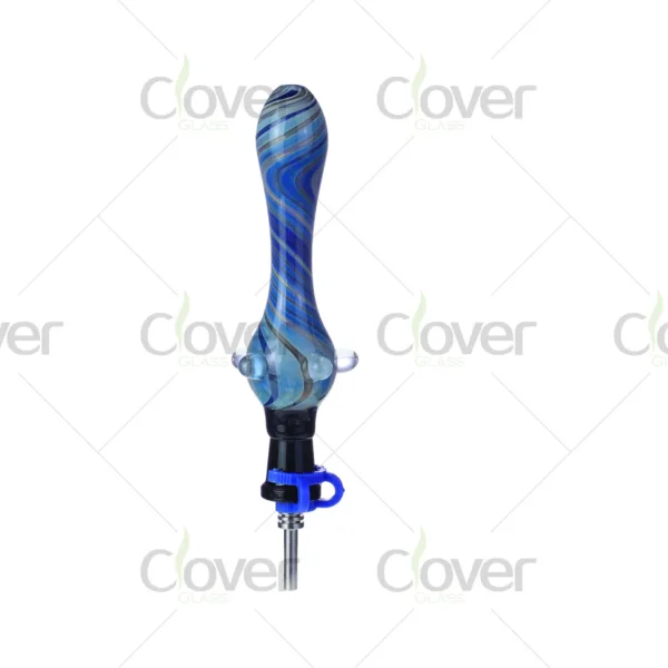 Blue swirl glass dab straw nectar collector 115mm with ceramic tip and gift box by Clover Glass