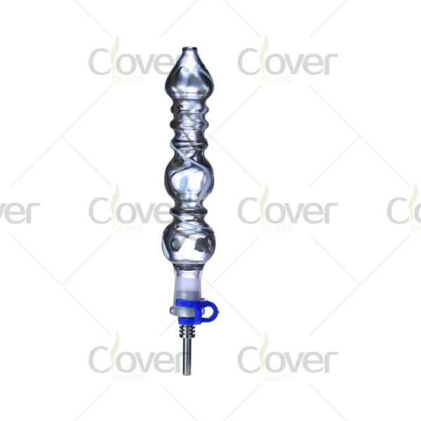 Clear spiral glass dab straw nectar collector 124mm with ceramic tip and gift box by Clover Glass.