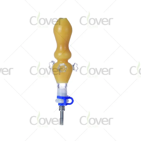 Mixed color glass dab straw nectar collector 104mm with ceramic tip and gift box by Clover Glass