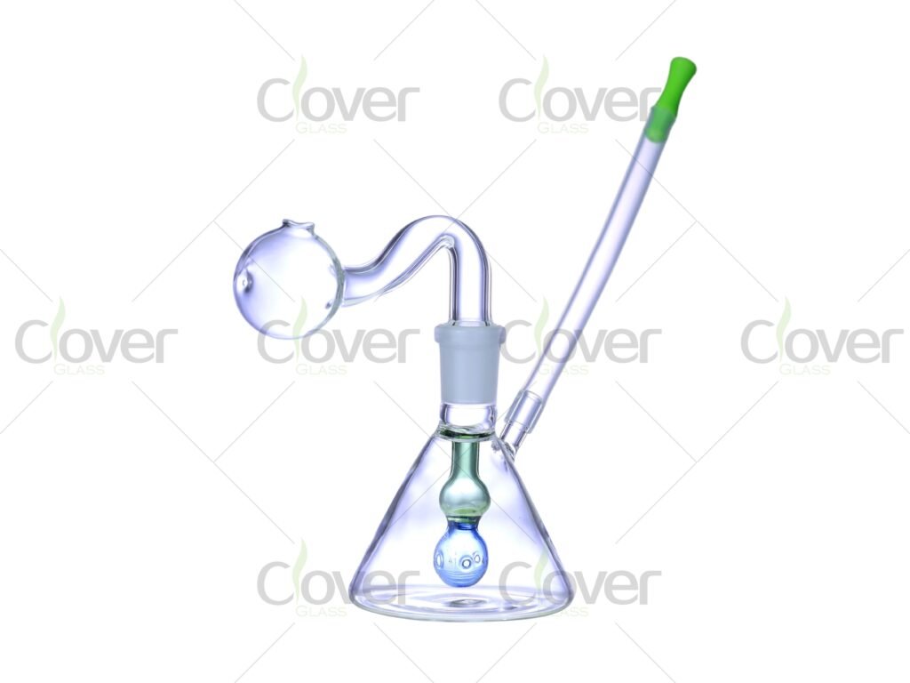 Beaker Shape Glass Oil Burner with Inner Ball | Mix Color 5-Inch Oil Pipe by Clover Glass