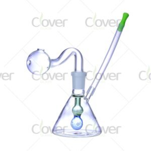 Beaker shape glass oil burner with inner color ball, 5-inch mix color oil pipe for wholesale, made by Clover Glass.