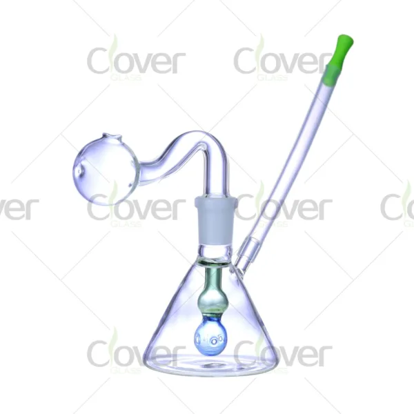 Beaker shape glass oil burner with inner color ball, 5-inch mix color oil pipe for wholesale, made by Clover Glass.