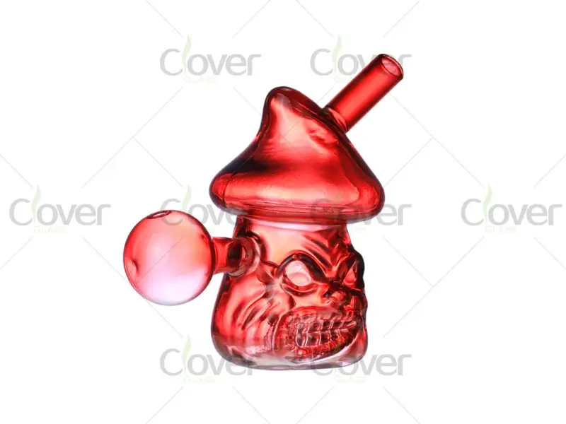 100mm Mushroom Skull Design Glass Oil Burner | 3.9 Inch Mix Color Oil Pipe by Clover Glass