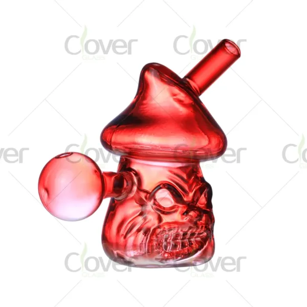 Mushroom skull design glass oil burner, 100mm 3.9-inch mix color oil pipe for wholesale, made by Clover Glass.