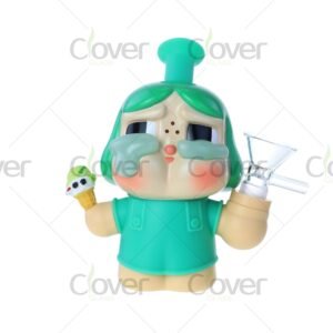 Cute ice cream girl PVC water pipe with glass bowl, 133mm height mini bong in blue, green, and pink, wholesale by Clover Glass.