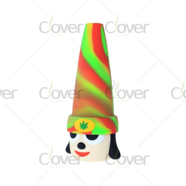 Funny weed hat dog PVC water pipe with 180mm height and glass bowl, colorful cartoon mini bong, wholesale by Clover Glass.