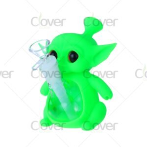 Green alien silicone water pipe with 145mm height and glass bowl, cute durable silicone bong for smoking, wholesale by Clover Glass.