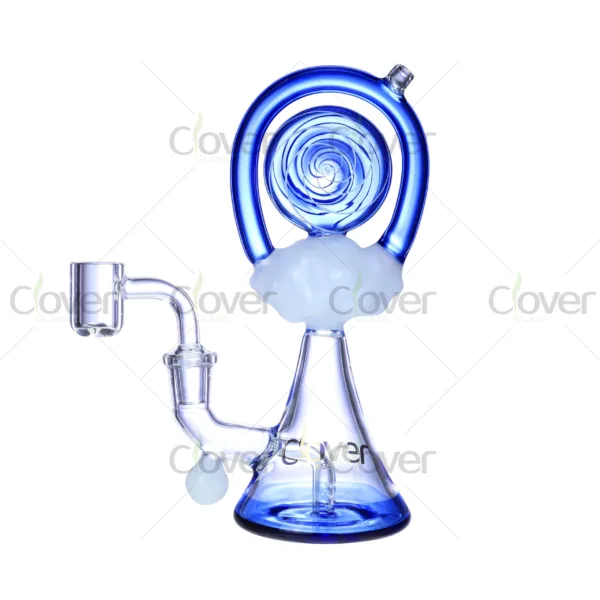 Color spiral glass dab rigs with 14mm joint and 5mm thick glass, tall recycler-style water pipes for smoking, wholesale by Clover Glass