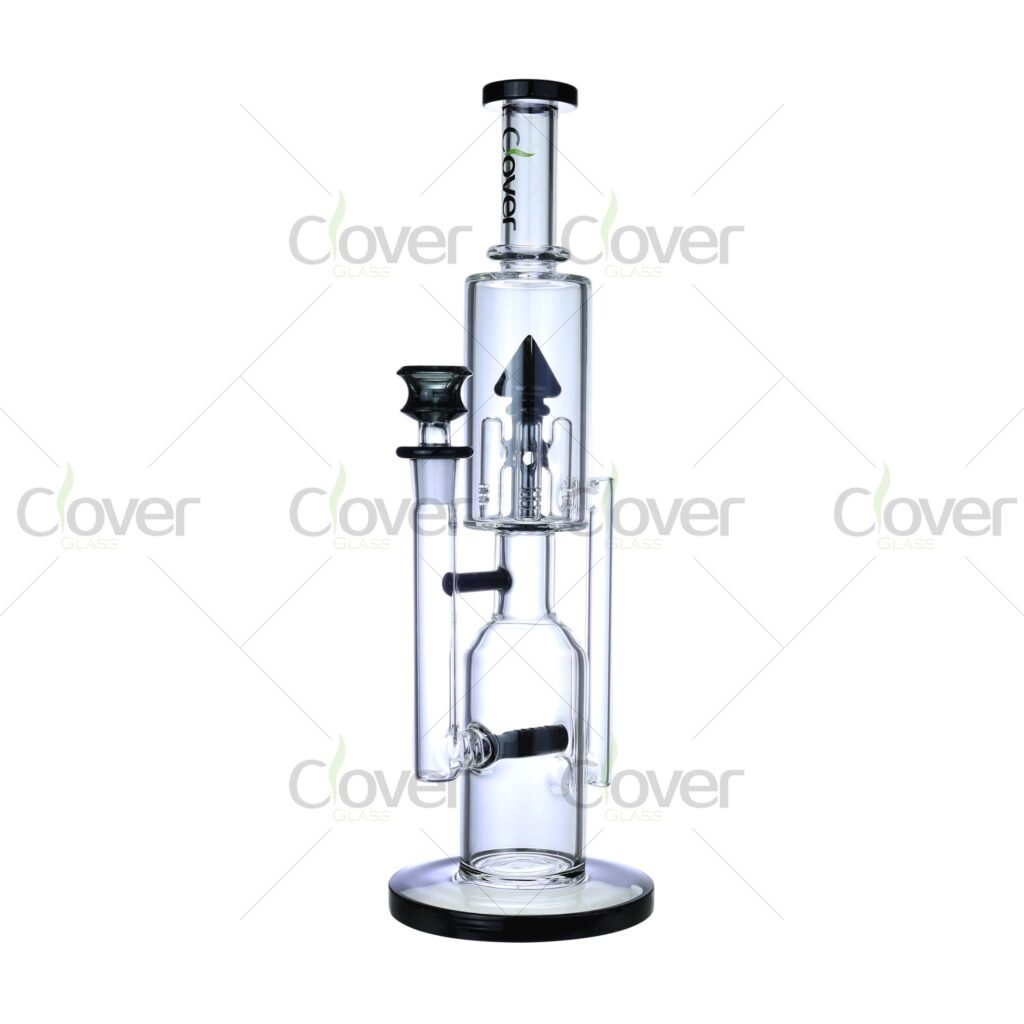 Arrow Perc Glass Bong 12 Inch | 14mm Joint Double Chamber Straight Water Pipe by Clover Glass