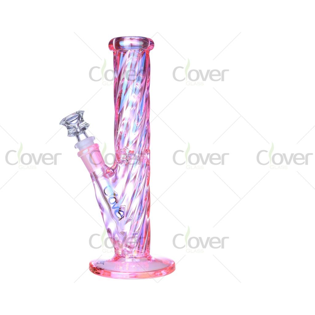 Twisted Color Straight Glass Bong 10 Inch | 14mm Joint Beaker Water Pipe by Clover Glass