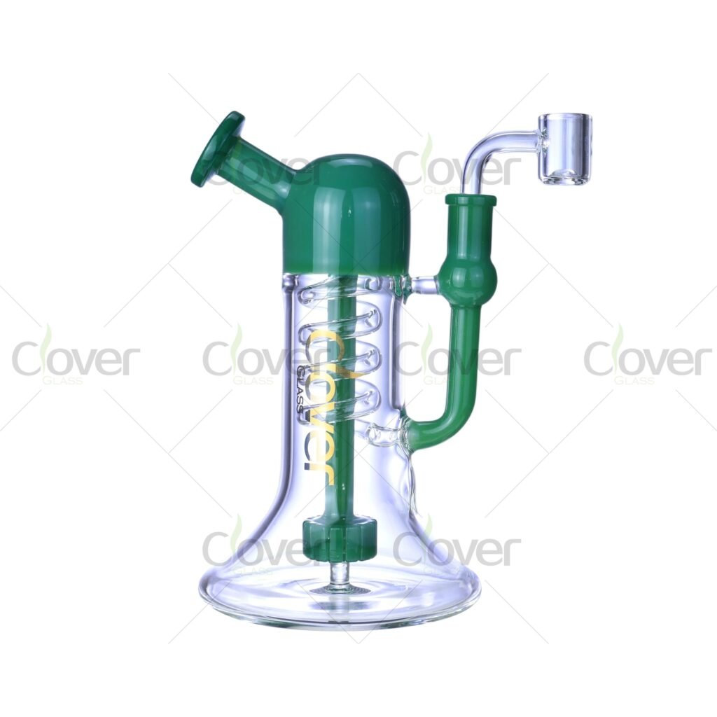 Spiral Recycler Glass Bong 8 Inch | 14mm Joint 5mm Thick Water Pipe with Gift Box by Clover Glass