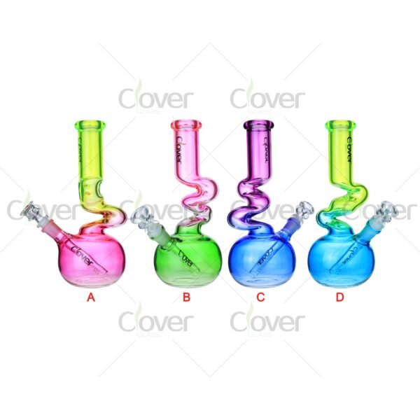 Colorful zong glass bongs with 14mm joint and 5mm thick glass, zig zag water pipes for smooth smoking experience, wholesale by Clover Glass.