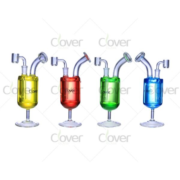 Colorful freezable glycerin glass dab rigs with 14mm joint and 5mm thick glass, cooling water pipes for smooth smoking experience, wholesale by Clover Glass