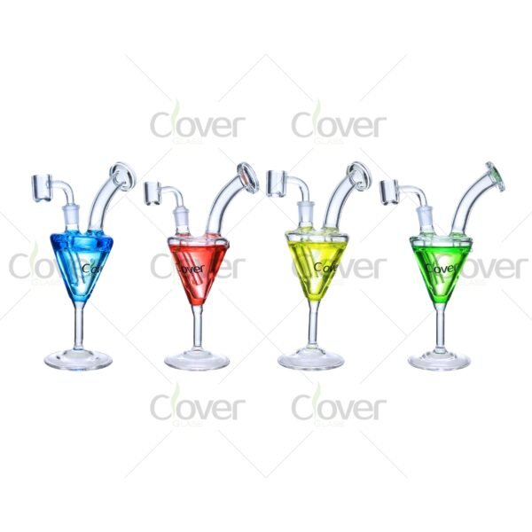 Colorful cocktail glass dab rigs with 14mm joint and 5mm thick glass, creative cup-shaped water pipes for smoking and wholesale by Clover Glass.