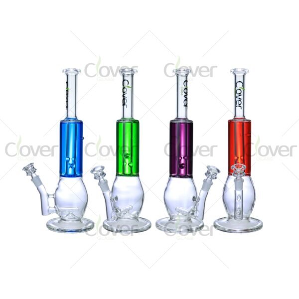 Colorful freezable glycerin glass bongs with 14mm joint and 5mm thick glass, straight tube water pipes for smooth cooling smoking experience, wholesale by Clover Glass.