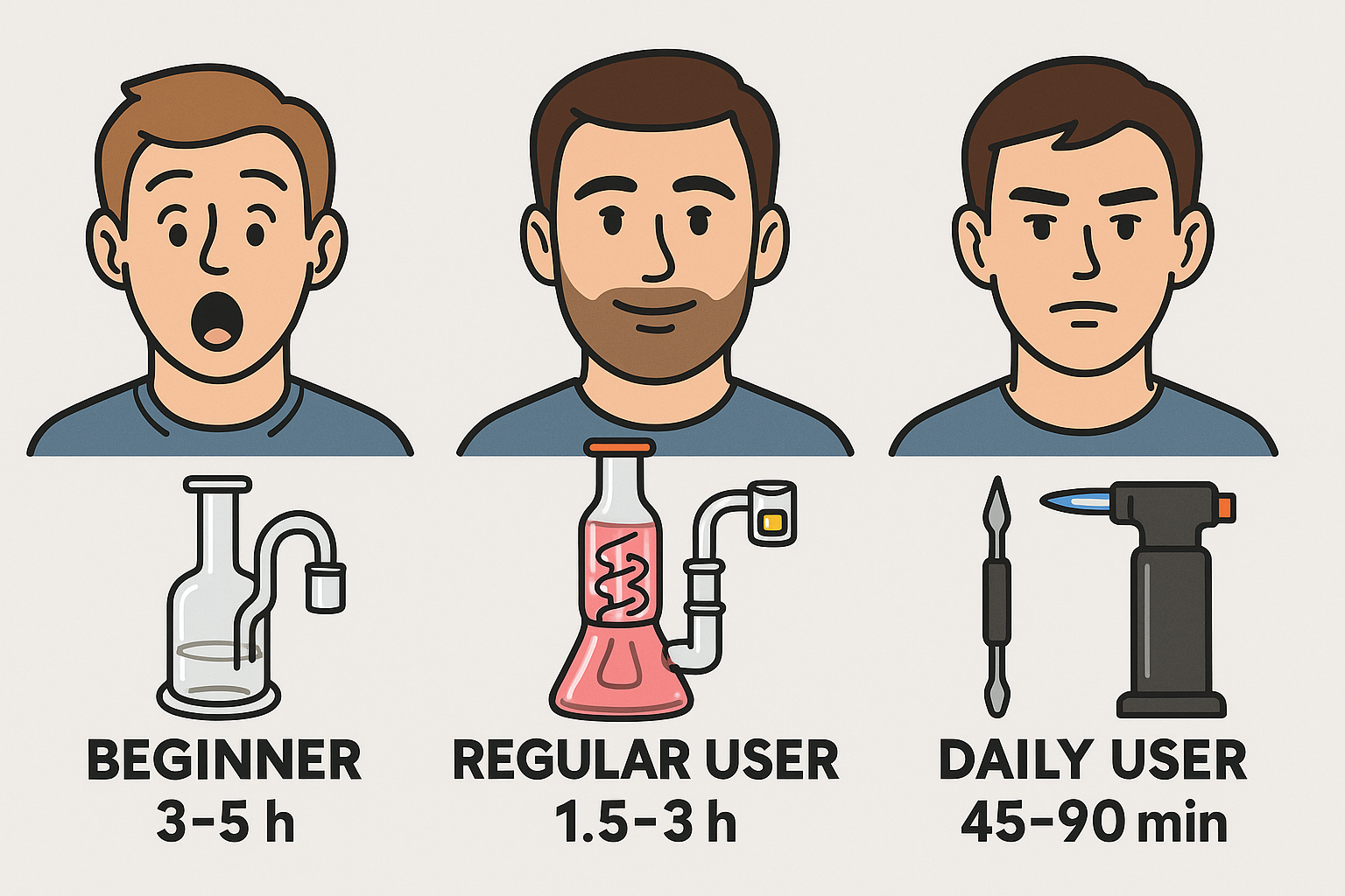 Dab high duration by user type: beginner, regular, and daily users with tools and time ranges