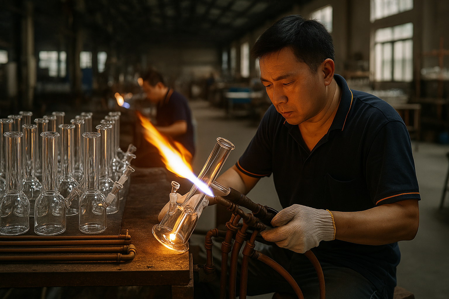 Chinese glass bong factory production process using borosilicate glass