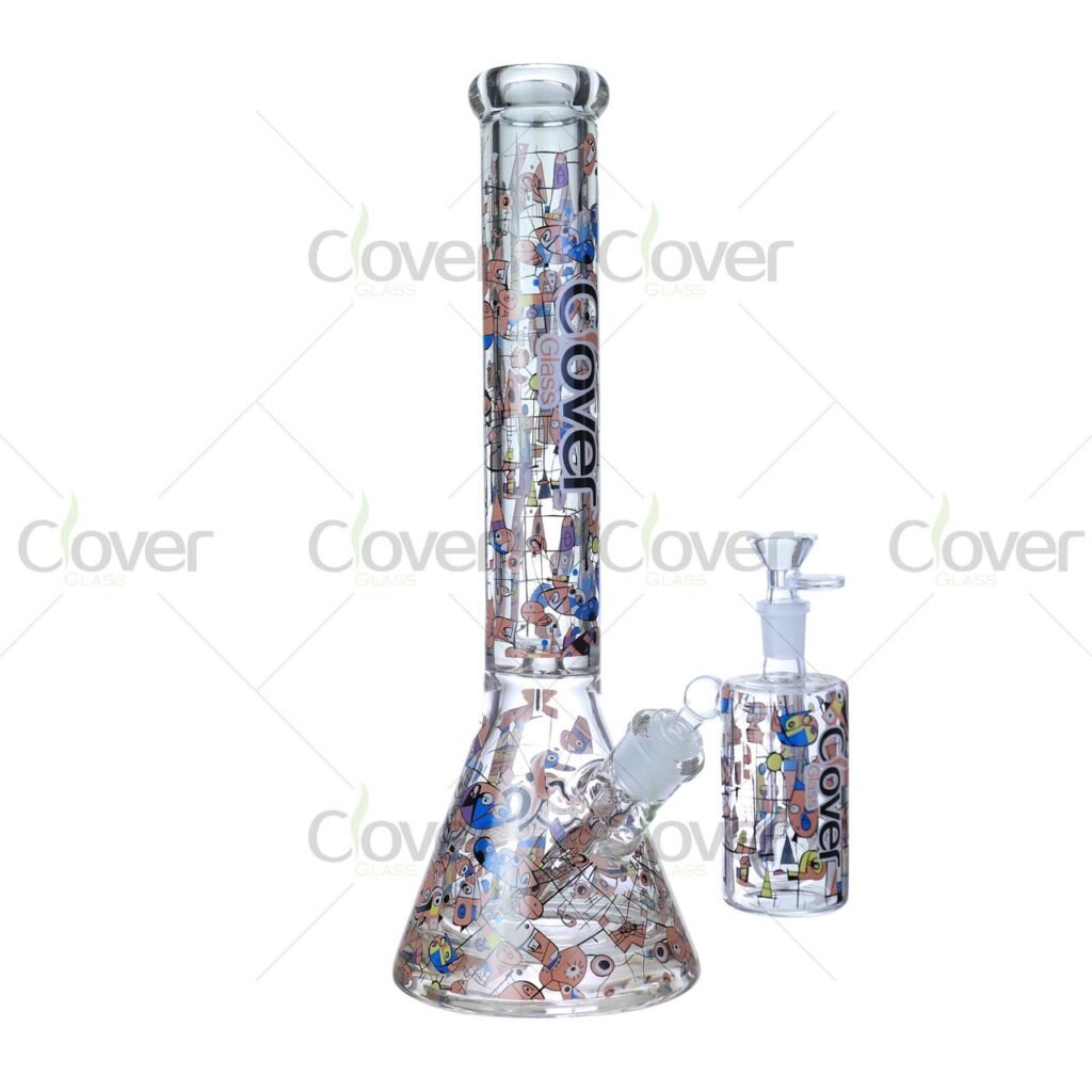 16" Abstract Cartoon Graffiti Beaker Bong – 9mm Thick Glass with Matching Ash Catcher