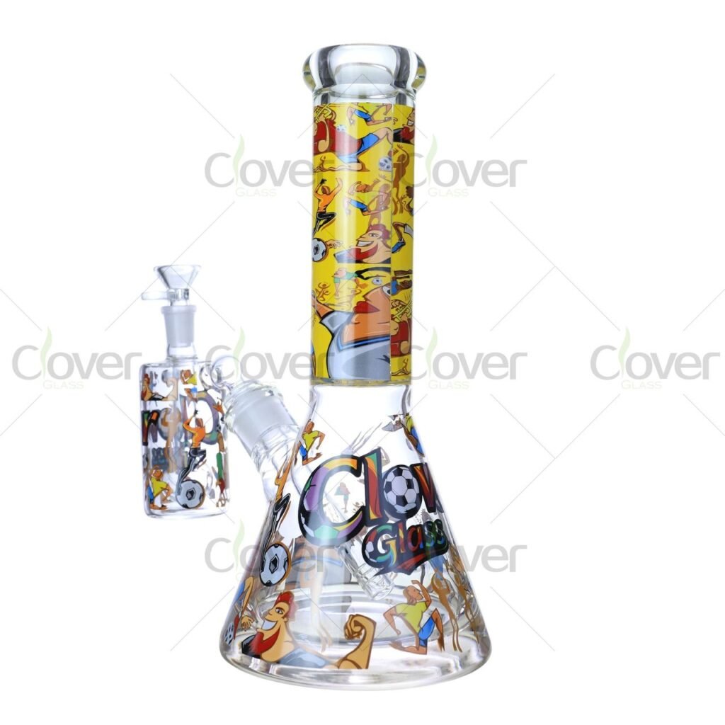 12" Soccer Theme Beaker Bong – 7mm Thick Glass Water Pipe with Matching Ash Catcher