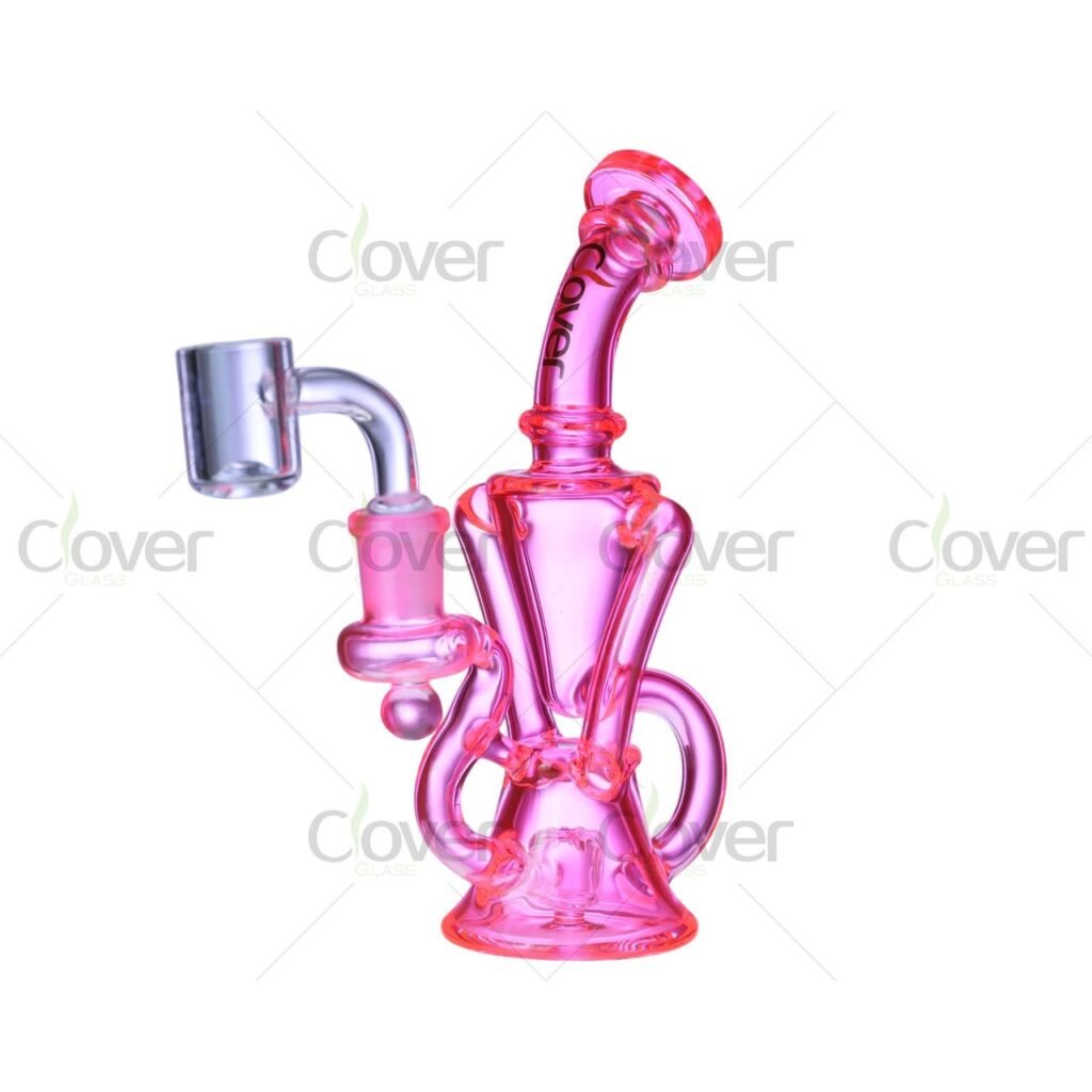 Clover Glass 6.7" Twisted Inline Recycler Dab Rig – Thick 5mm Durable Glass, Bent Neck Design