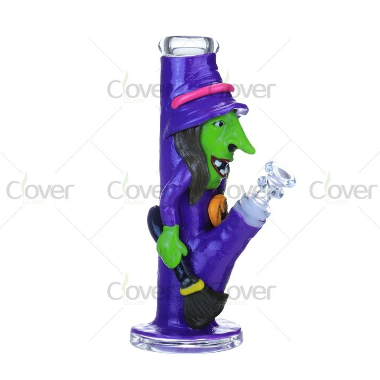 9.05" Glow-in-the-Dark Witch Bong – Halloween Theme | 5mm Thick Handcrafted Glass Water Pipe