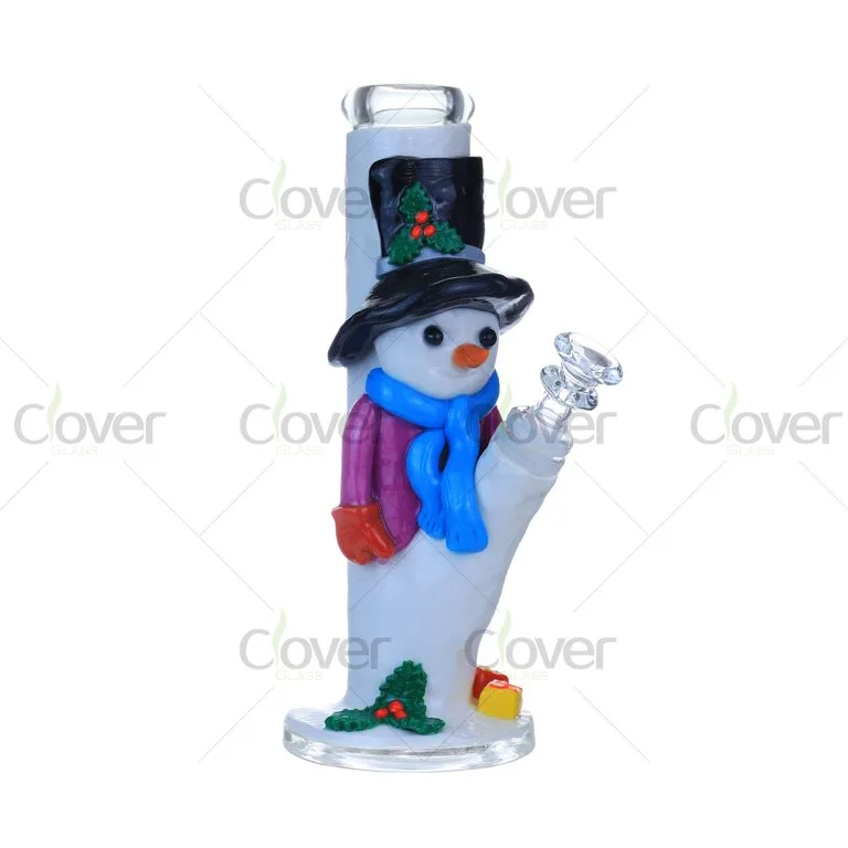 9.05" Christmas Snowman Bong – Holiday Glow Glass Water Pipe | 5mm Thick Handcrafted Design