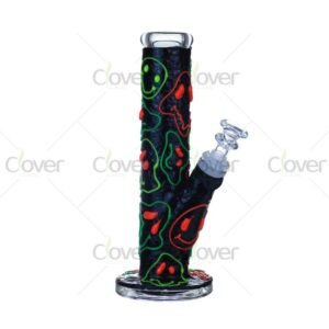 9.05″ Glow-in-the-Dark Graffiti Bong – Smile Face Neon Style | 5mm Thick Handcrafted Glass Pipe