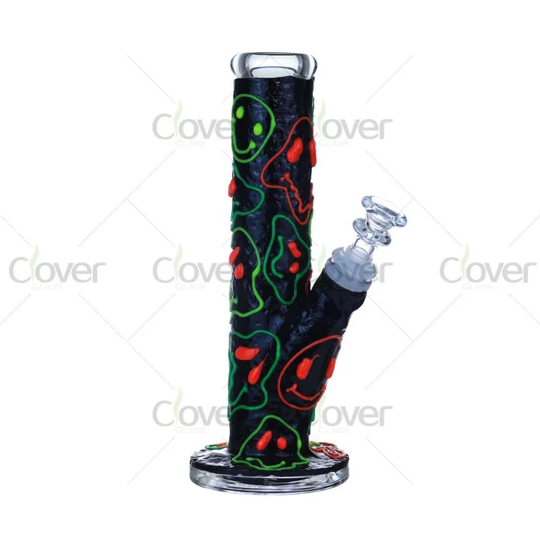 9.05" Glow-in-the-Dark Graffiti Bong – Smile Face Neon Style | 5mm Thick Handcrafted Glass Pipe
