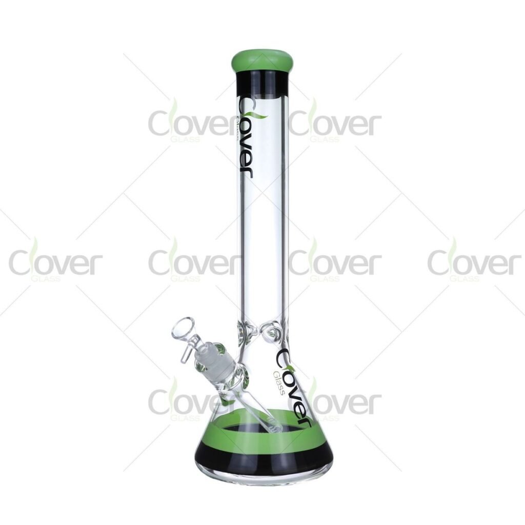 16.3" Beaker Base Straight Tube Glass Water Pipe with Ice Catcher and Colored Accents – 5mm Thick