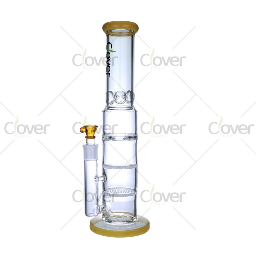 14.56" Straight Tube Glass Water Pipe with Dual Honeycomb Disc Percolators – 5mm Thick, Smooth Filtration
