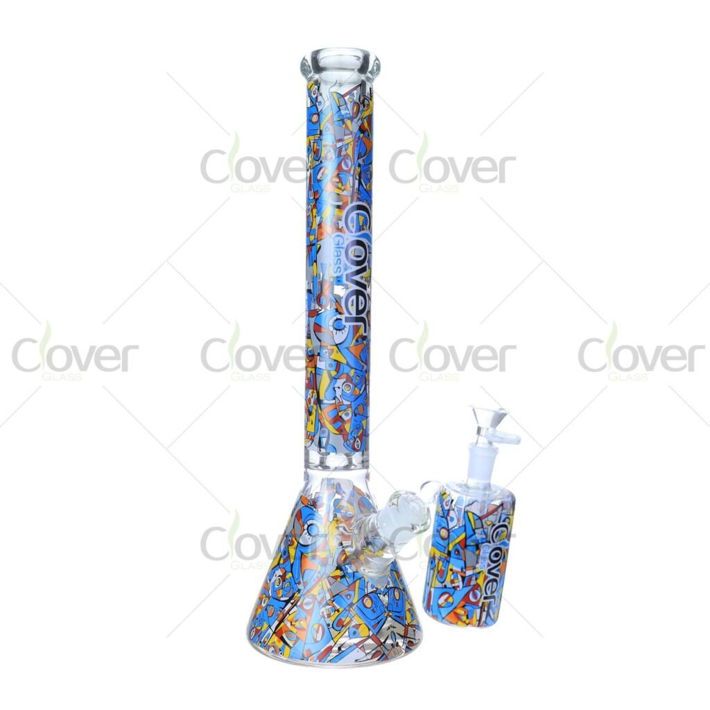 17.7" Graffiti Art Beaker Bong – 9mm Thick Glass Water Pipe with Matching Ash Catcher