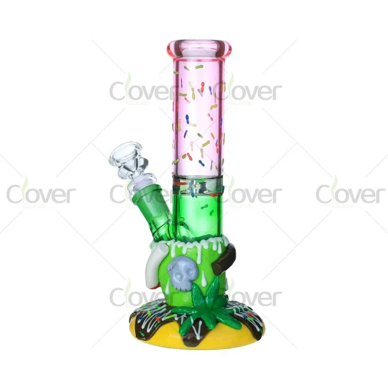 9.05" Glow-in-Dark Donut Candy Bong – 5mm Thick Green Drip Glass Water Pipe