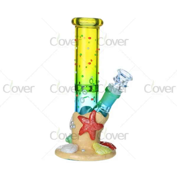 9.05" Glow-in-the-Dark Beach Bong – Ocean Shell Design | 5mm Thick Summer Glass Pipe BK-5096