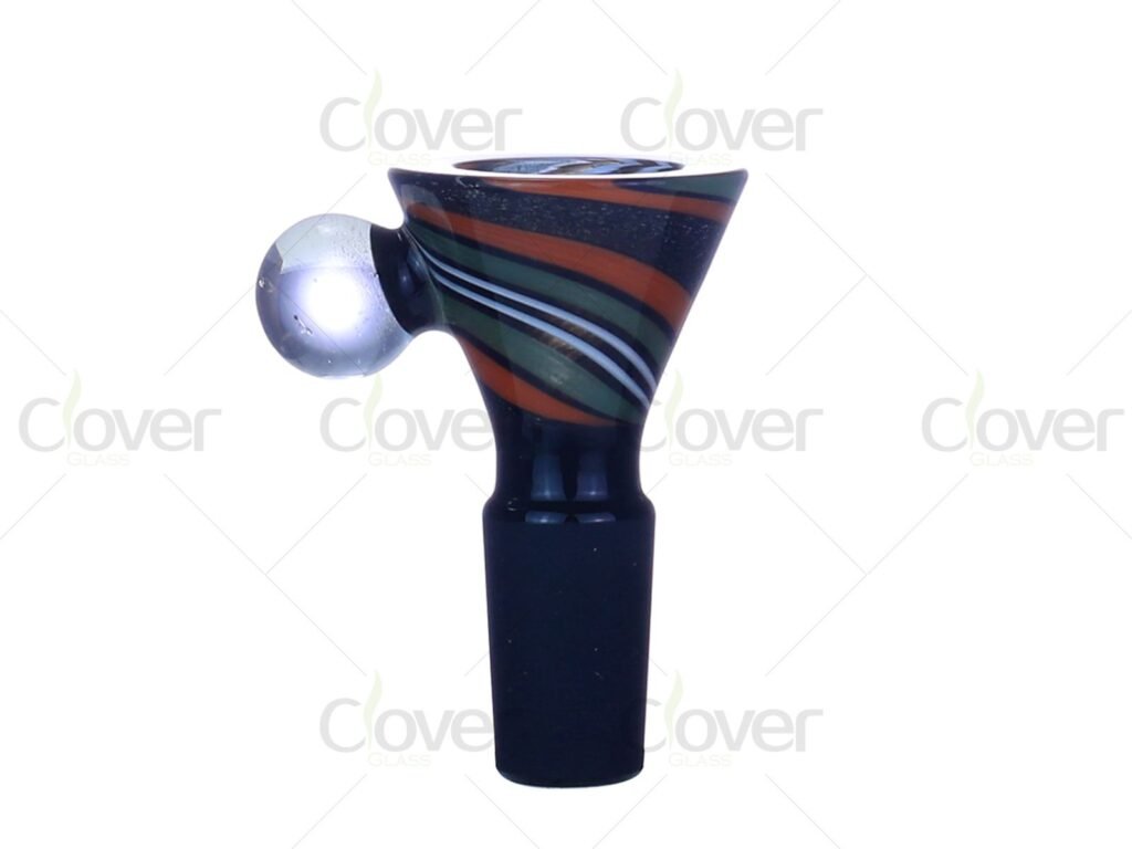 Rainbow Stripe Glass Bowl with Side Marble Handle | 14mm 18mm Bong Bowl Wholesale Display Pack