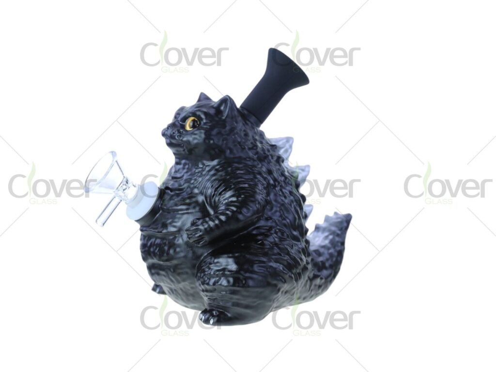 Godzilla-Style PVC Water Pipe with Glass Bowl, Sculpted Monster Design, 158×178mm