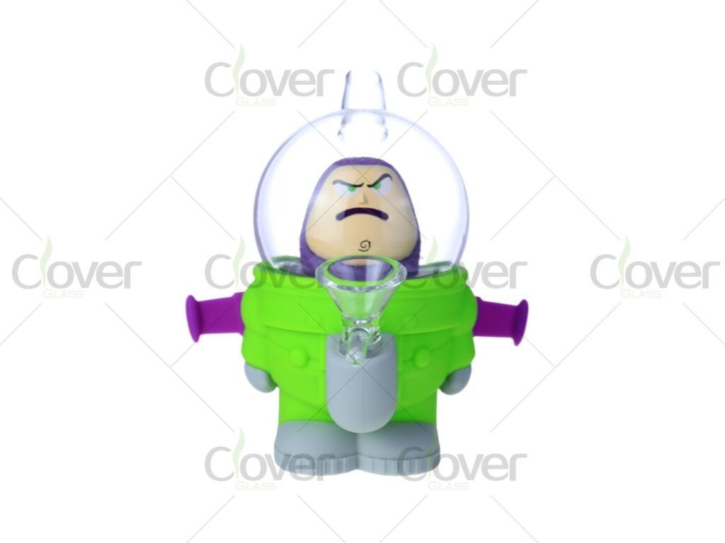 Cartoon Astronaut Silicone Water Pipe with Glass Dome & Bowl, PVC Body, 136mm Design