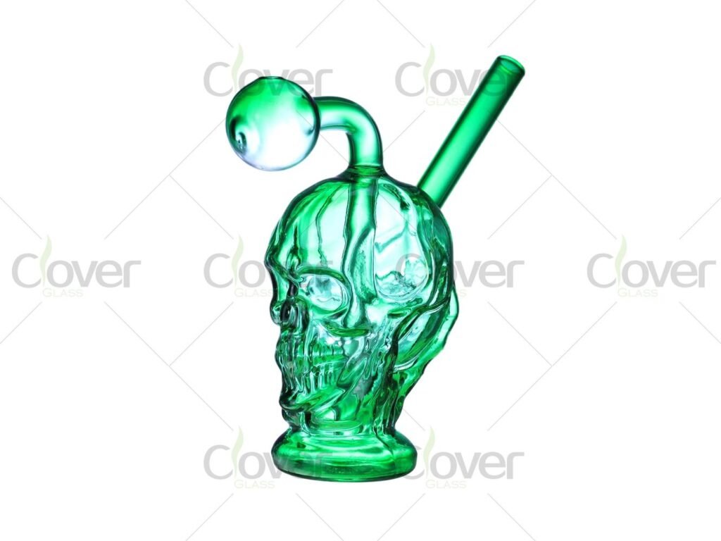6.1 Inch Colorful Skull Head Glass Oil Burner Pipe with Bent Neck
