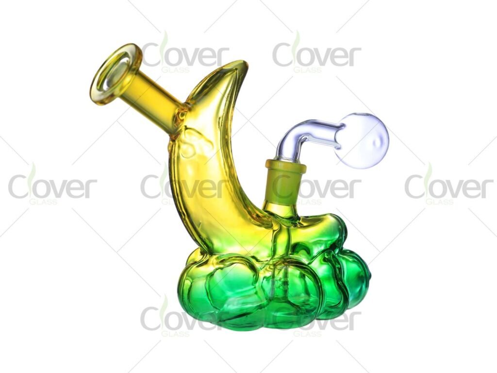 5.31 Inch Colorful Banana-Shaped Glass Oil Burner Pipe with Cloud Base