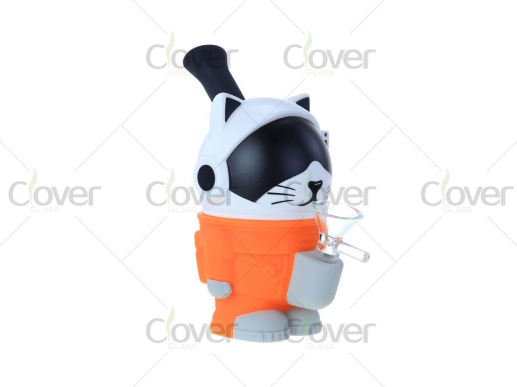 Cute Cat-Style PVC & Silicone Smoking Rig with Glass Bowl and Compact Desktop Size