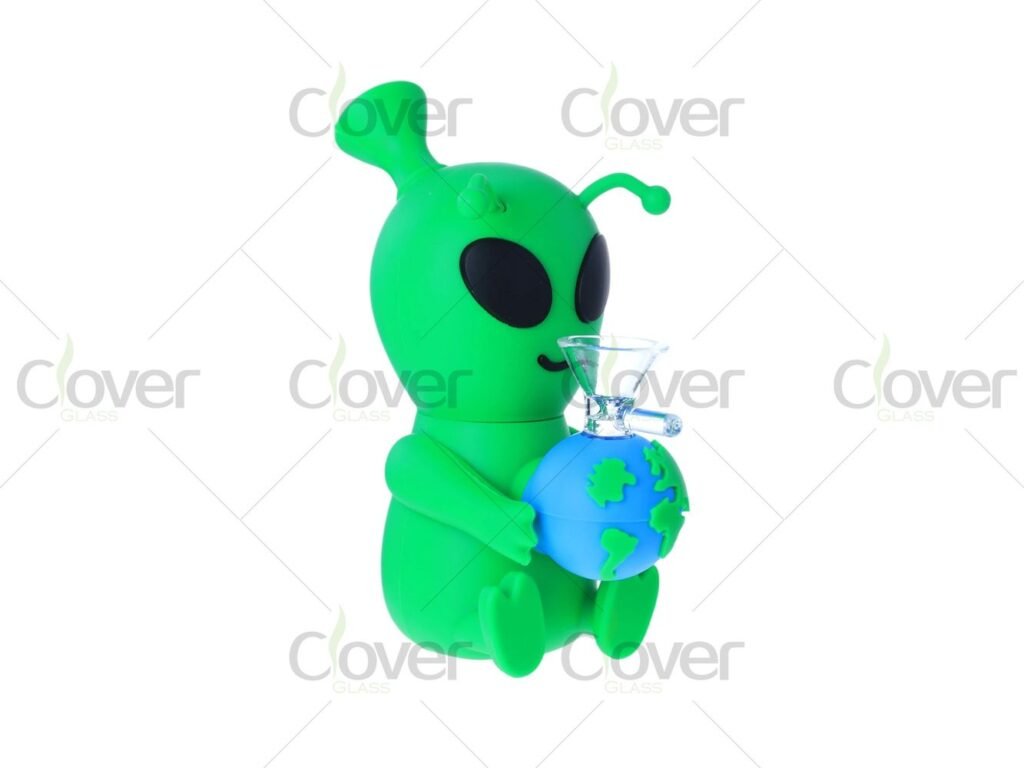 Alien Silicone Water Pipe Holding Globe with Glass Bowl, Cartoon Design, 145mm