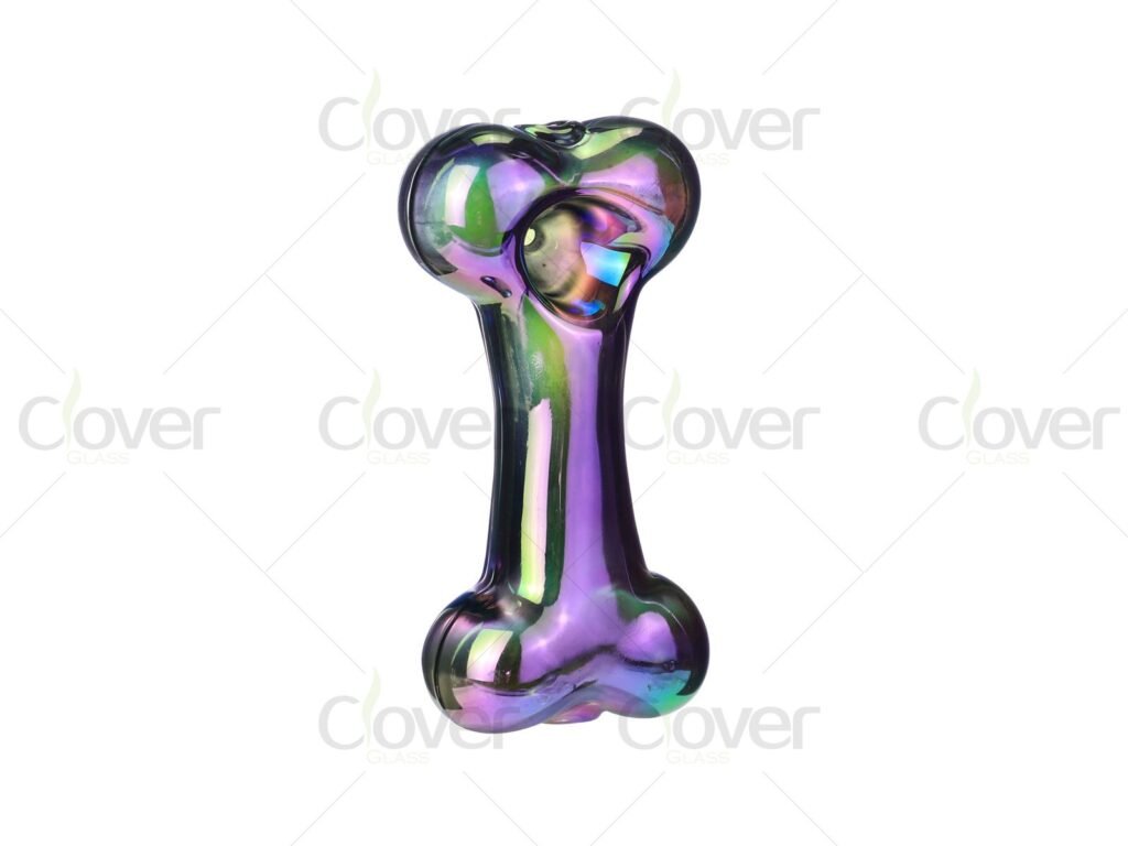 3.9 Inch Bone Style Glass Hand Pipe | Mixed Colors | 6pcs Display Box | Clover Glass