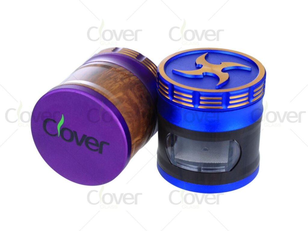 63mm 4-Layer Grinder with Wood Grain Window & Ninja Blade Design | Aluminum Alloy | 6pcs Display