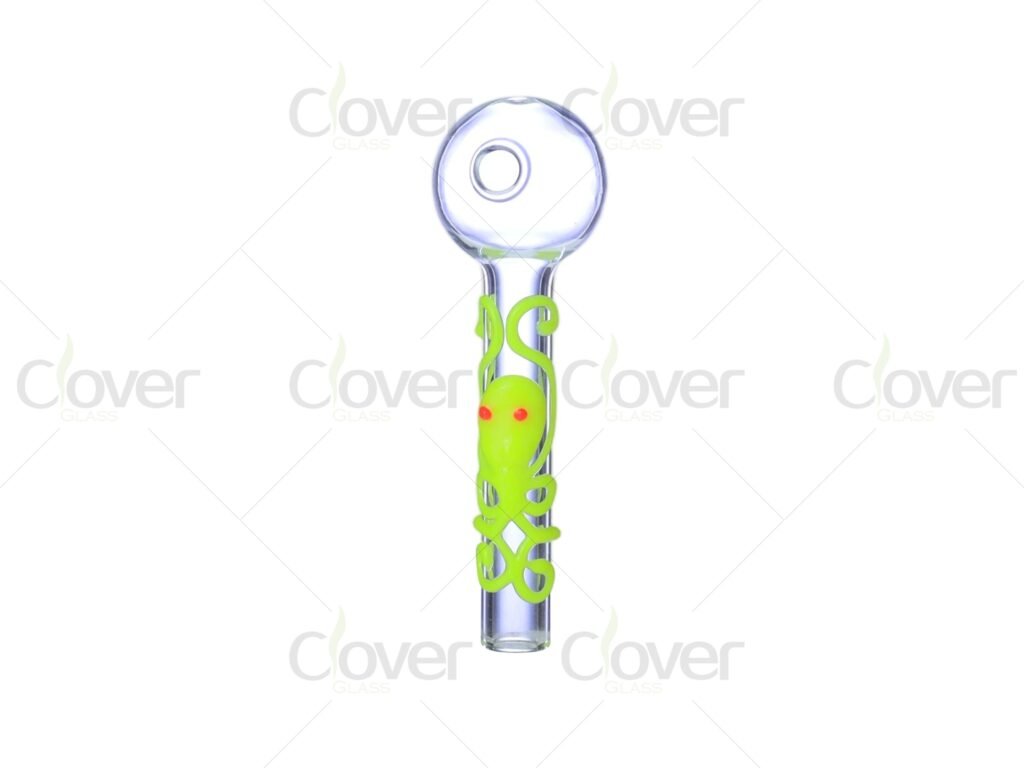 3.74" Glow-in-the-Dark Cartoon Octopus/Sperm Design Glass Oil Burner Pipe – UV Reactive Art Pipe