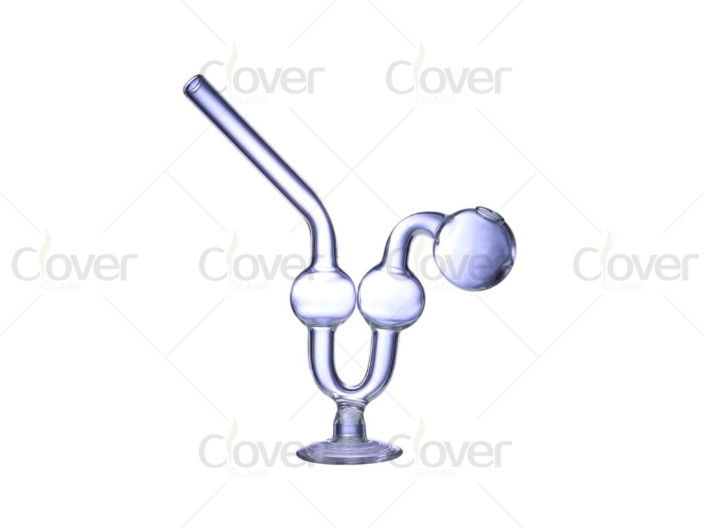 5.63" Double Chamber Recycler Glass Oil Burner Pipe with Bent Neck and Colored Accents – Durable Borosilicate