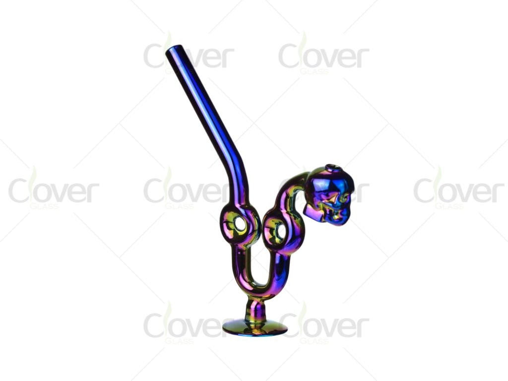 6.3" Skull Head Glass Oil Burner Pipe – Dual Bubble Base with Bent Neck and Color Options