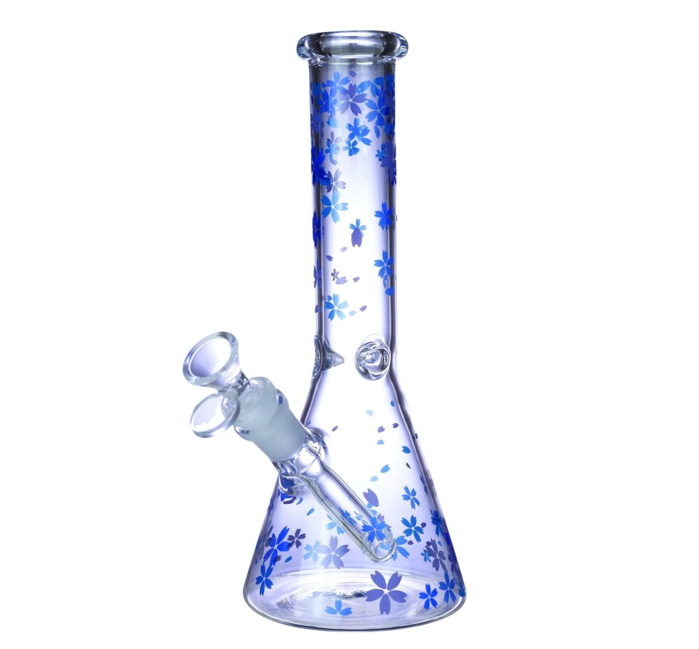 Decal beaker bong with printed graphic design product photography