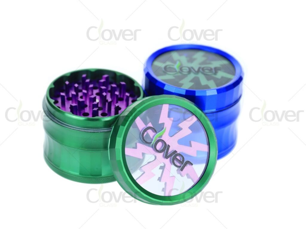 63mm 4-Piece Aluminum Herb Grinder with Window – Assorted Colors, 6pcs Display Set